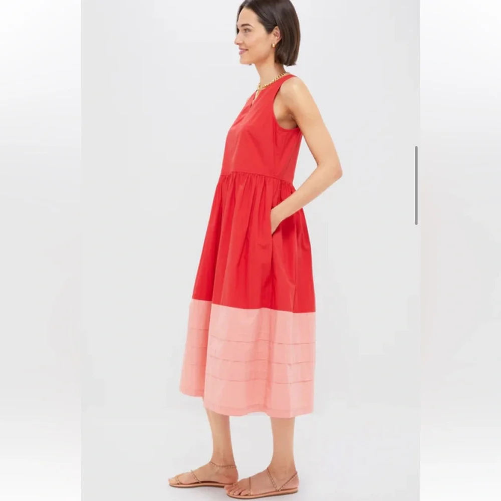 Tuckernuck Poppy and Coral Colorblock Cotton Elsie Dress in Large - Picture 4 of 14